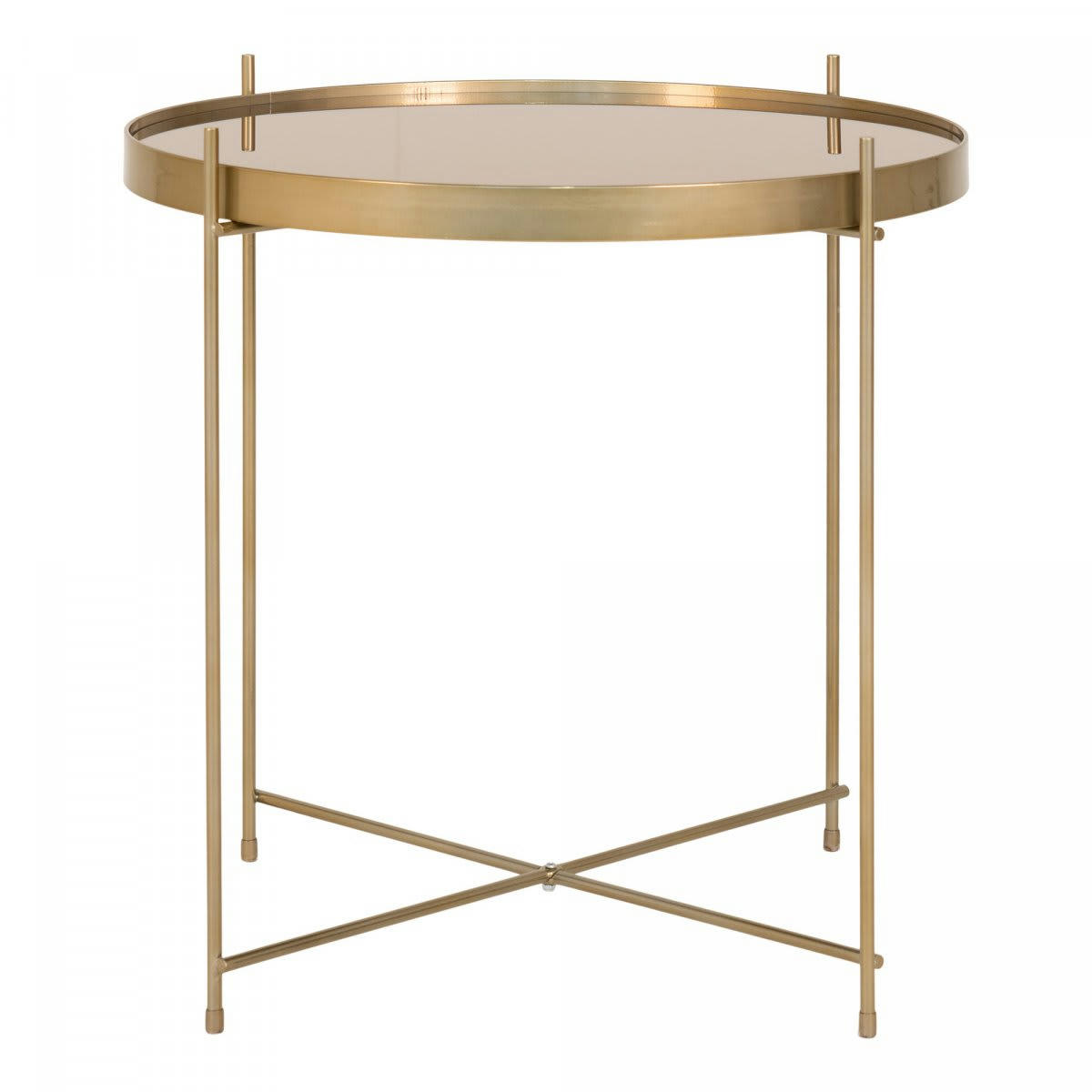 MEZZA - Table basse ronde 48cm en métal doré et verre miroir
