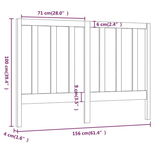 NNEVL Bed Headboard Black 156x4x100 cm Solid Wood Pine