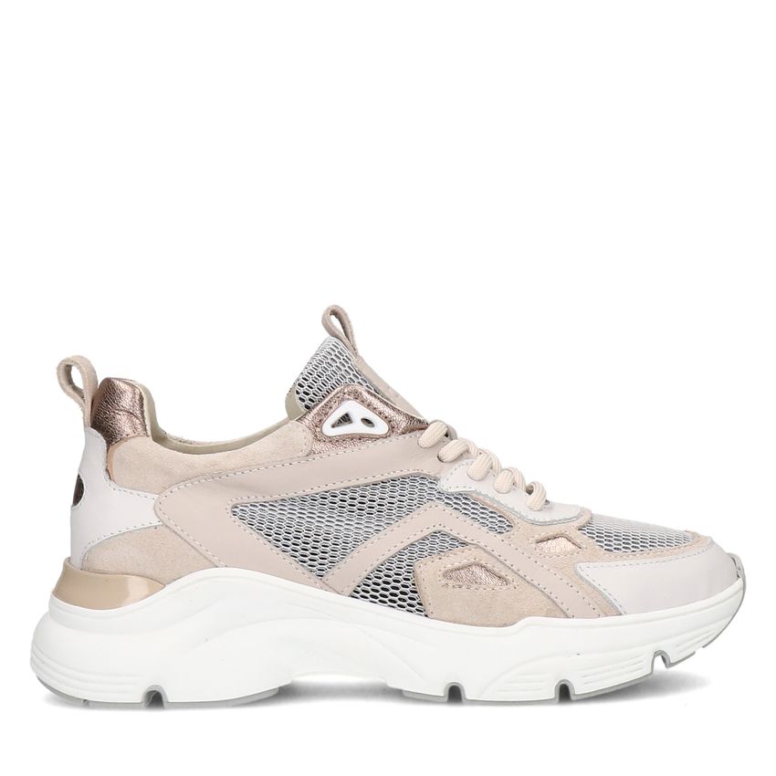 Manfield Beige leren sneakers suède details