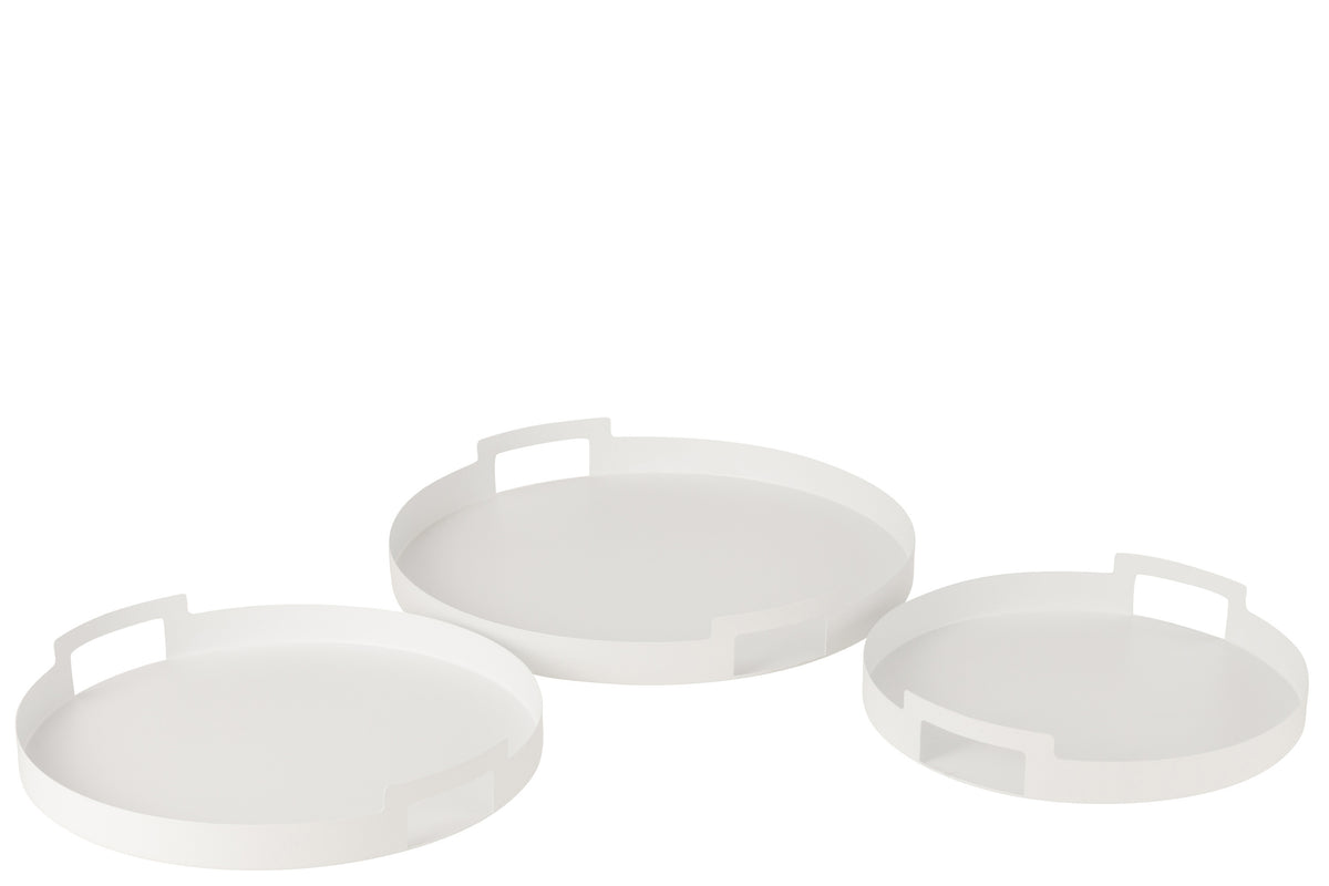 J-Line plateau Rond - metaal/polyresin - wit - 3 stuks