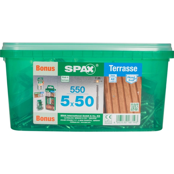 Terrassenschraube, 5 mm, Edelstahl rostfrei, 1 Stk., Terrasse A2 5x50 Bonus Set HKB L