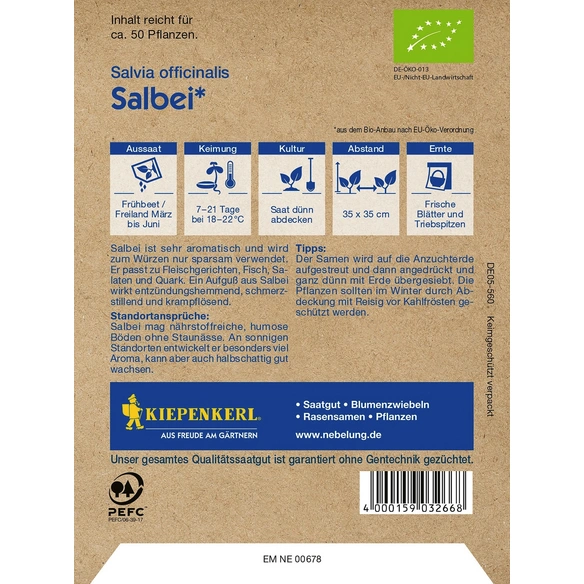 Salbei, Salvia officinalis, Bio-Qualität, Saatgut