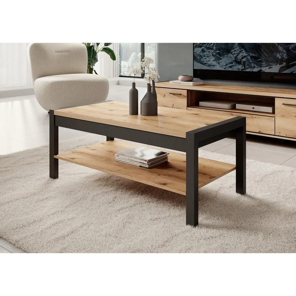 Meubella - Salontafel Acapulco - Eiken - Zwart - 120 cm