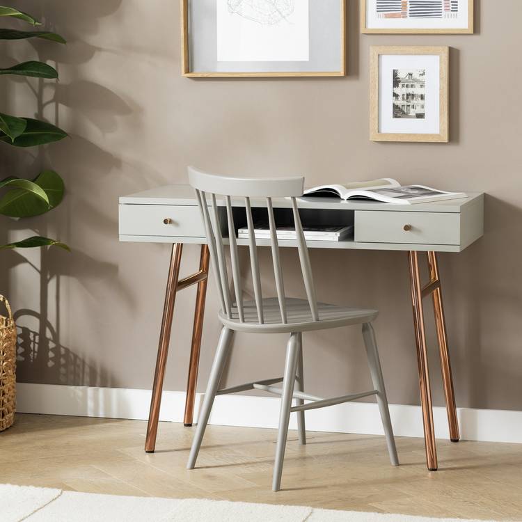 Habitat Valence 2 Drawer Office Desk - Grey & Rose Gold