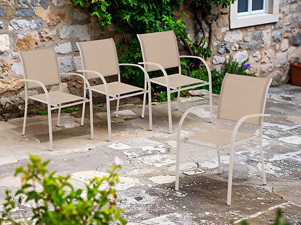 Lot de 4 fauteuils de jardin en texaline Piazza Lin/Argile - Hespéride