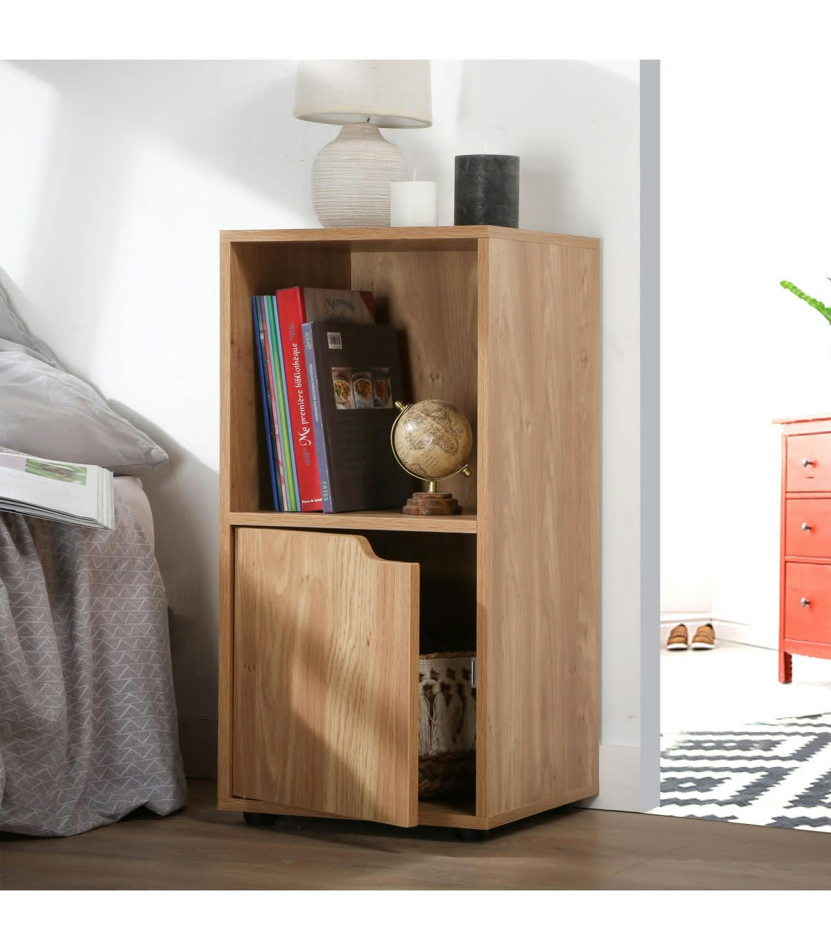 - Tables de chevet 2 cases décor bois 1 porte - lot de 2