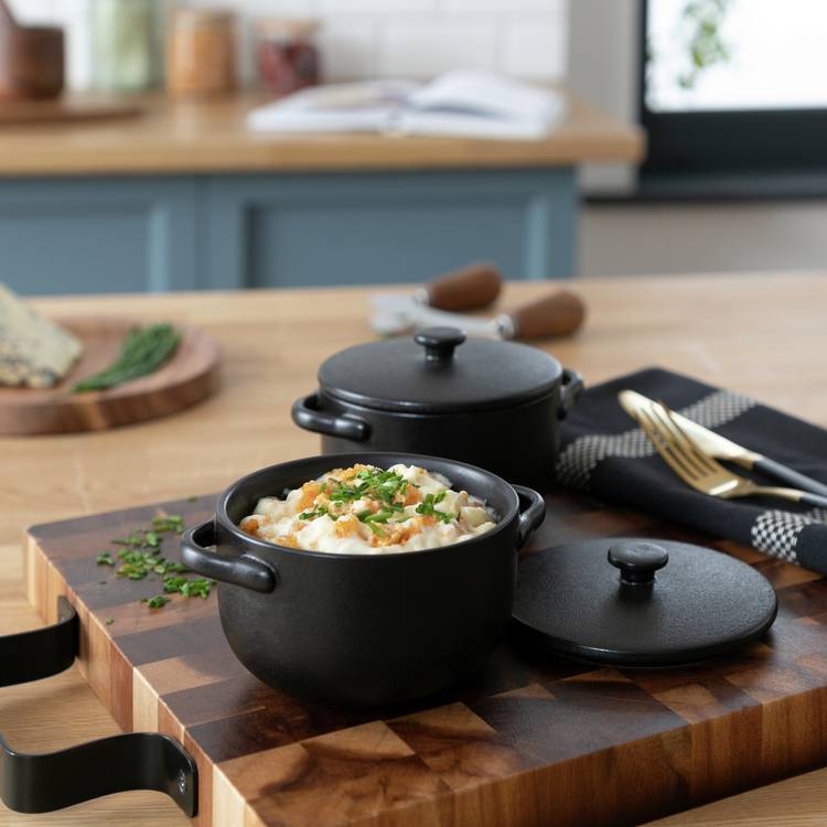 Habitat 2 Piece Stoneware Mini Casserole Dish - Black