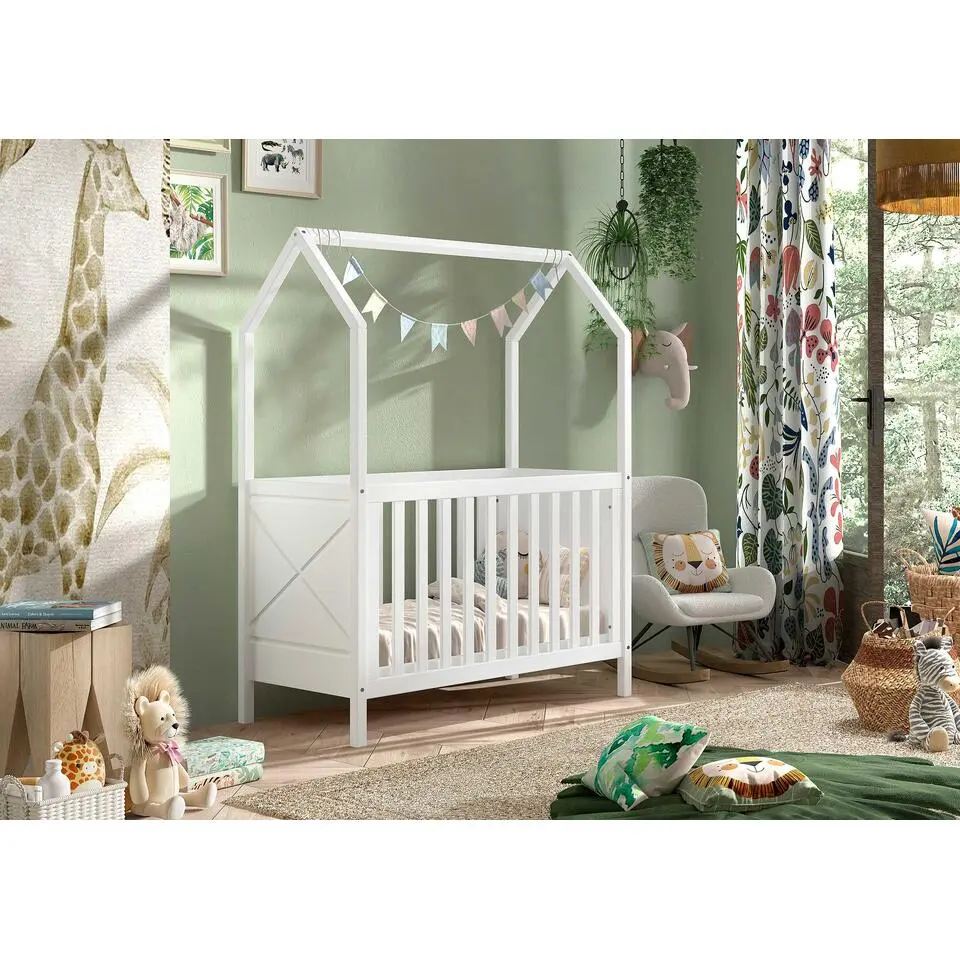 Babybed Scottie - 60x120cm - verstelbare lattenbodem - wit dennenhout