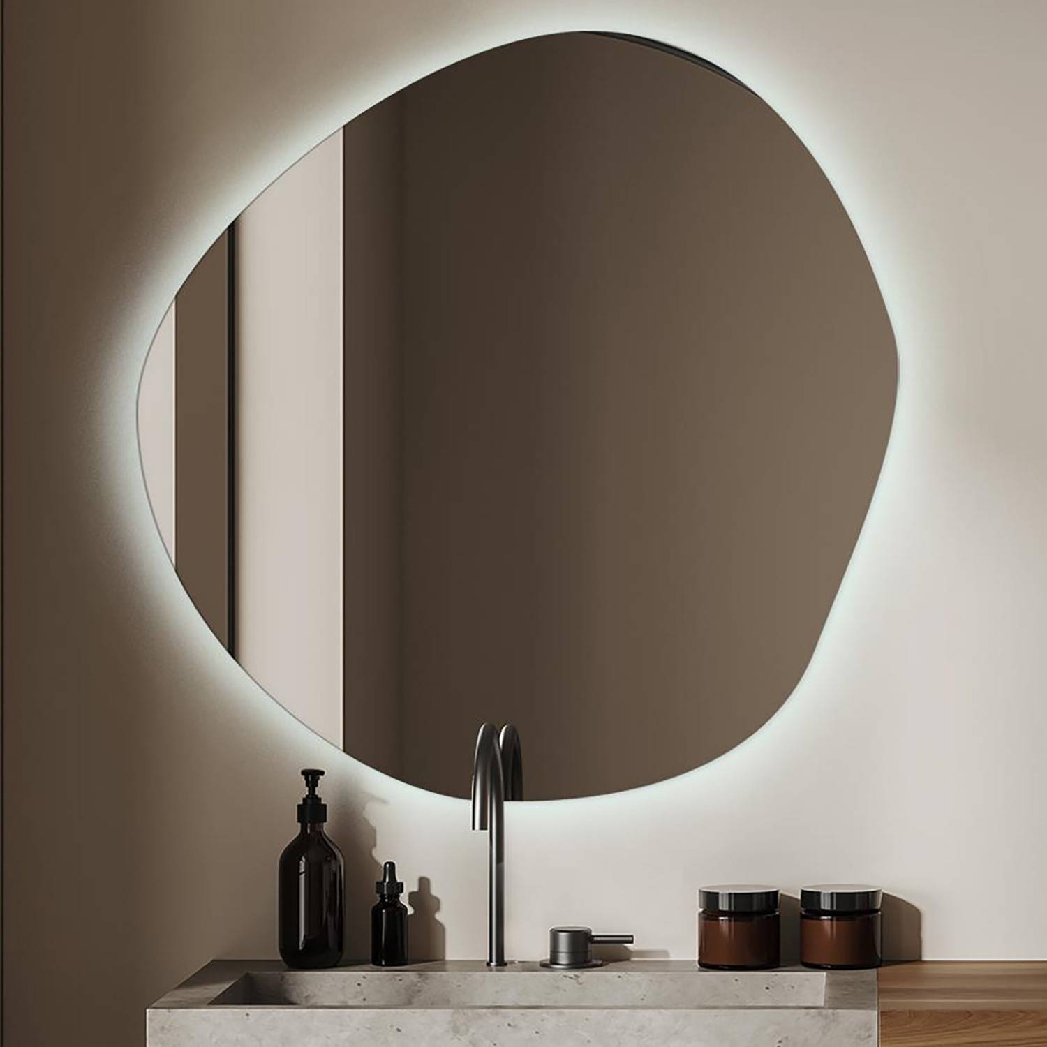 Lustro Minimalistyczne Do Makijażu LED Łazienki 68x67 cm