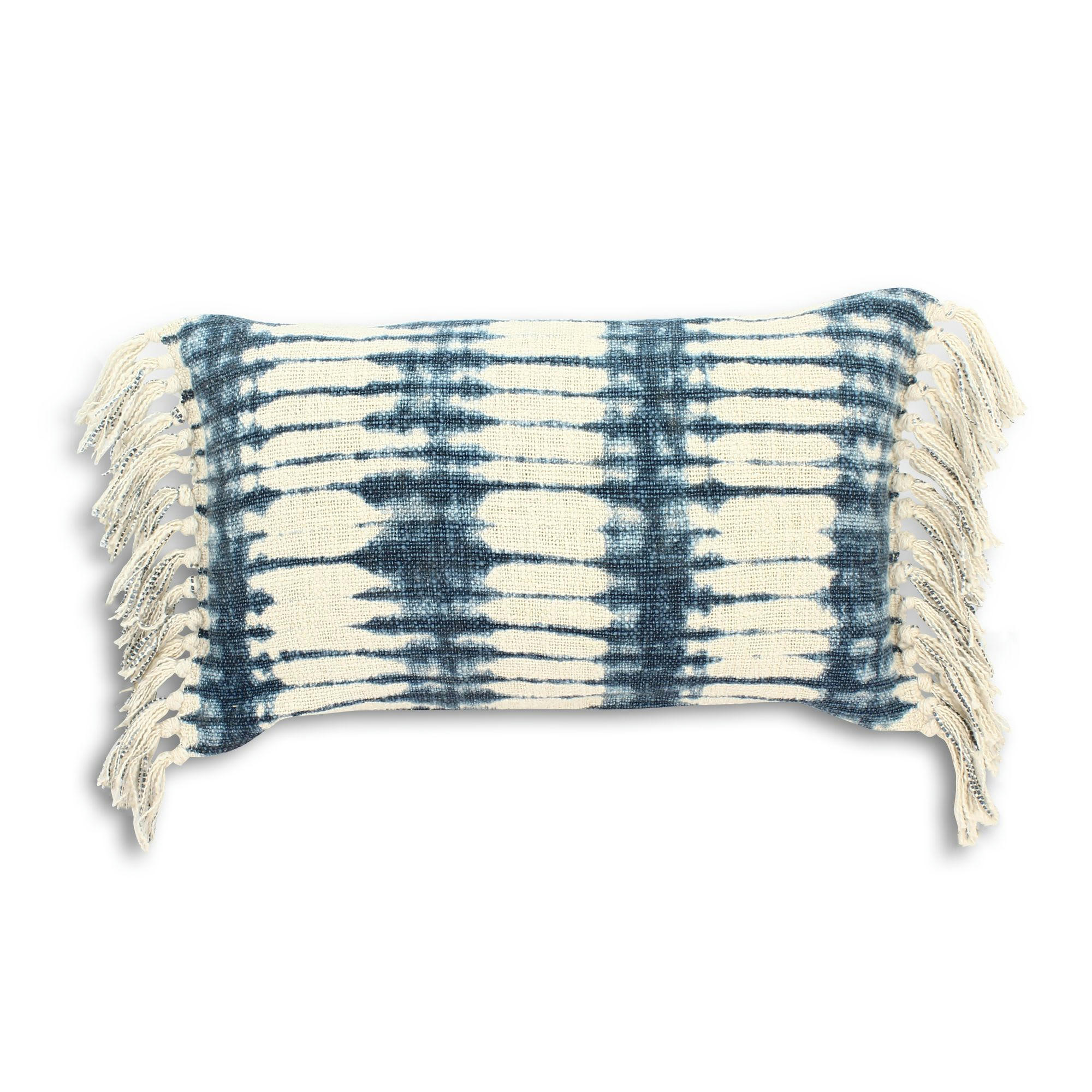 BELO - Coussin en coton bleu avec franges 30x50cm