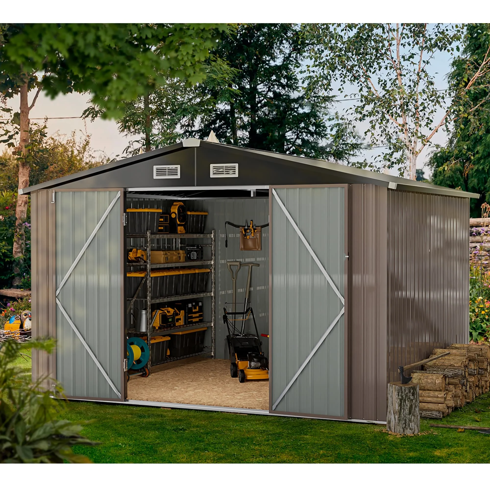 Outdoor Storage Shed with Lockable Doors and Air Vents for Garden