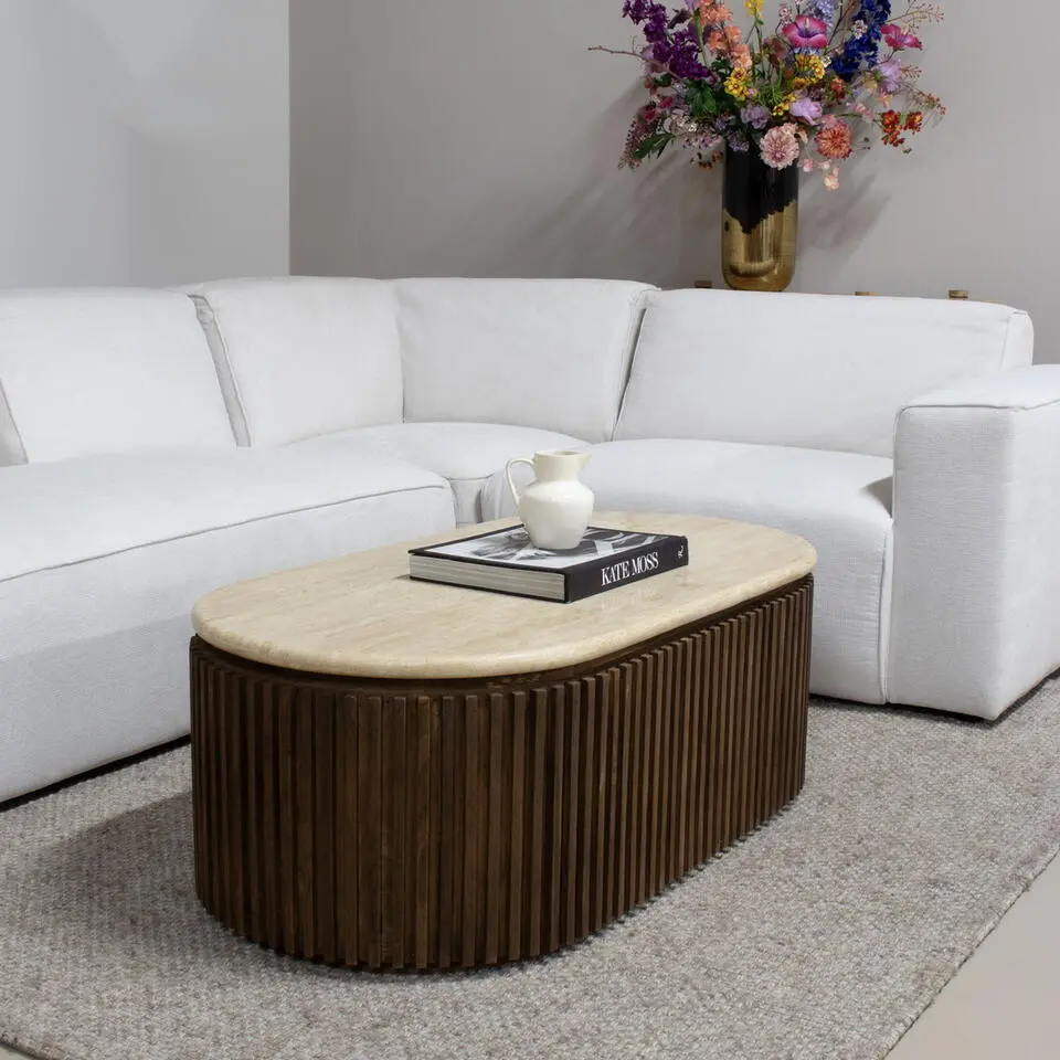 Salontafel Travertin - Bruin Mangohout - 120x60x40cm - Sven