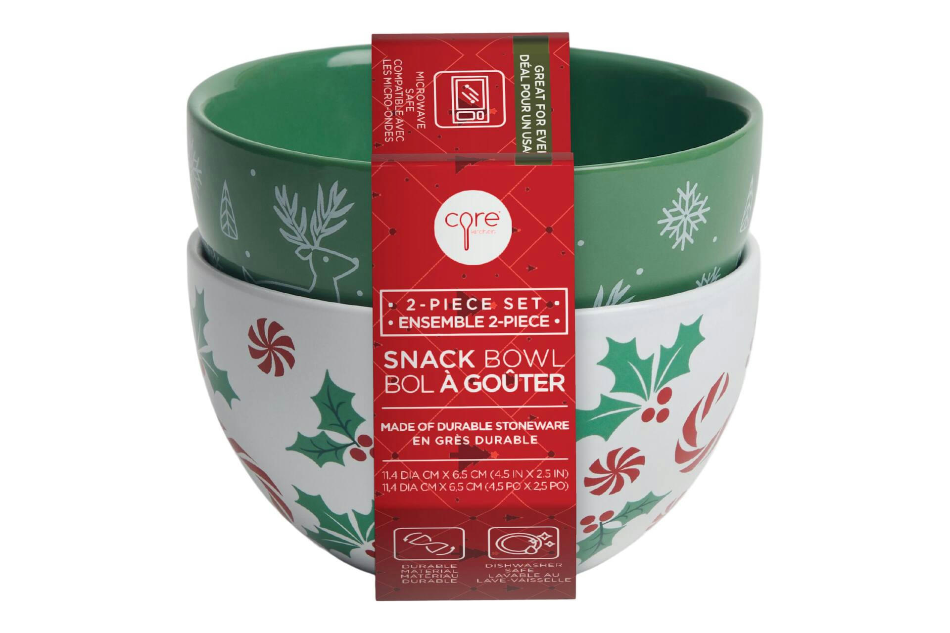 Core Home Decorative Holiday Stoneware Snack Bowls, 2-pk