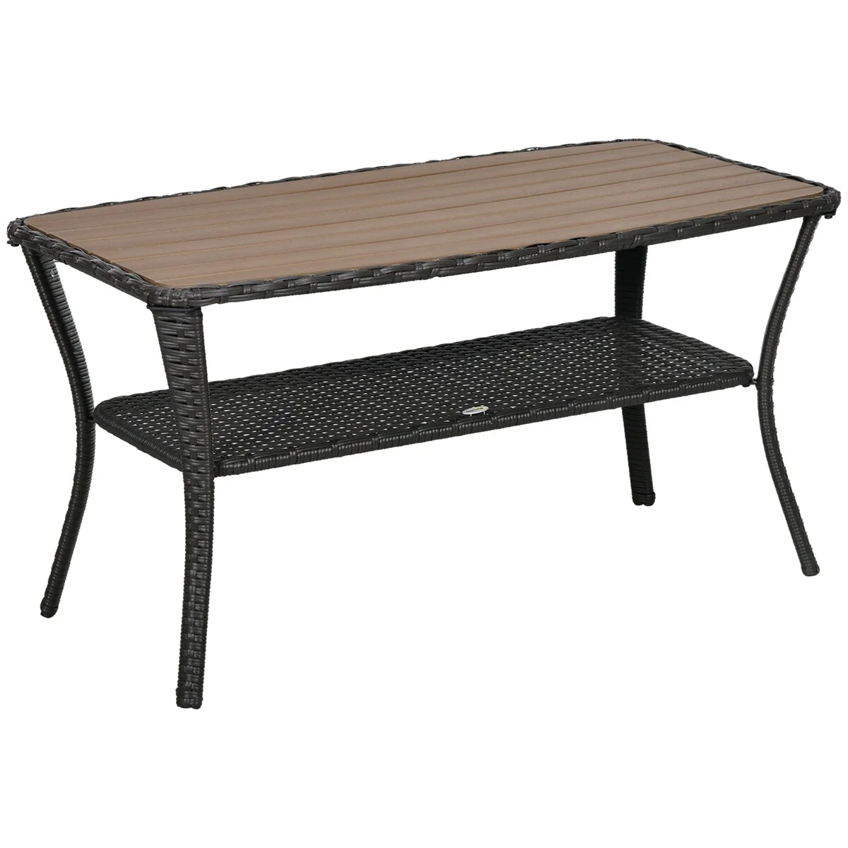 Patio PE Rattan Coffee Table with Storage Shelf, 2-Layer Storage Table