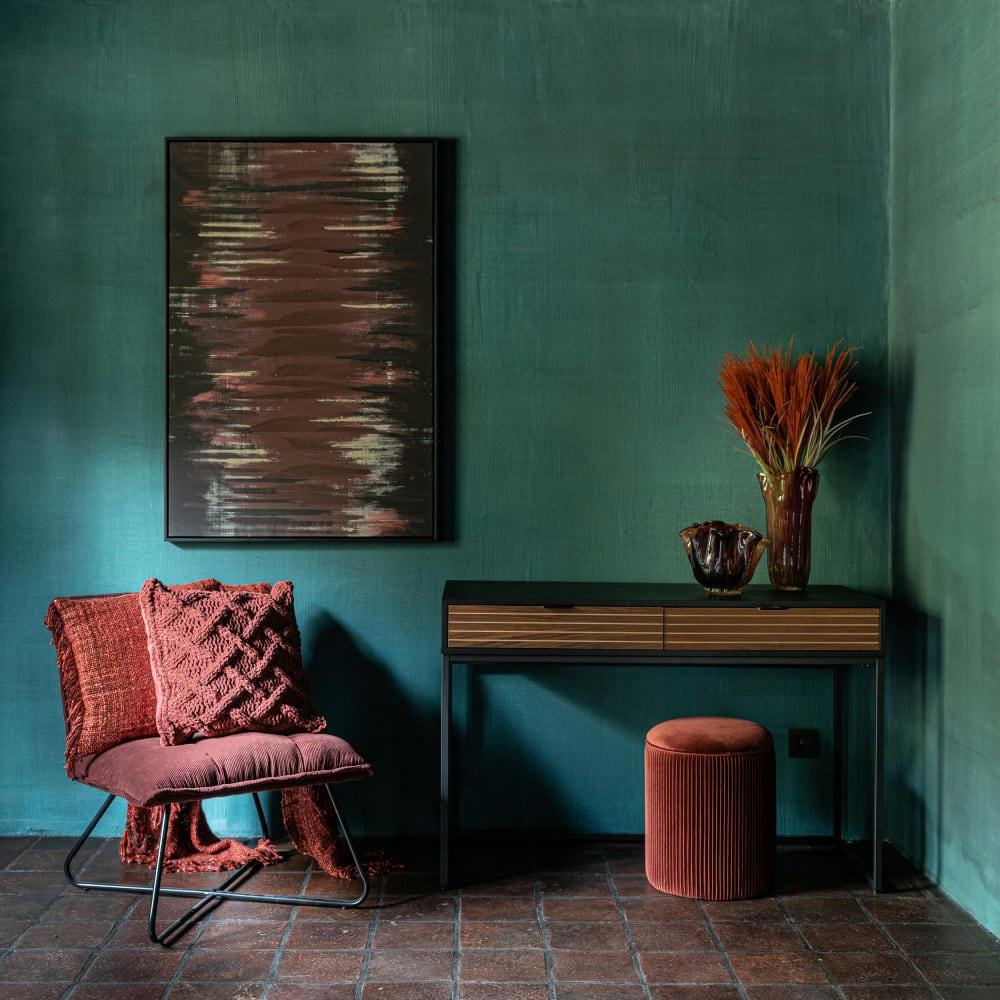 PARIGI - Console en bois et métal 2 tiroirs L120cm bois foncé  et  noir