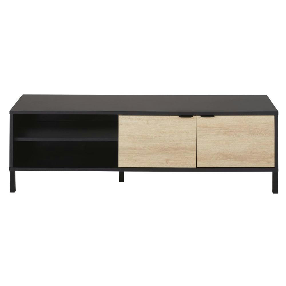 Contus - Meuble TV 2 portes noir et marron
