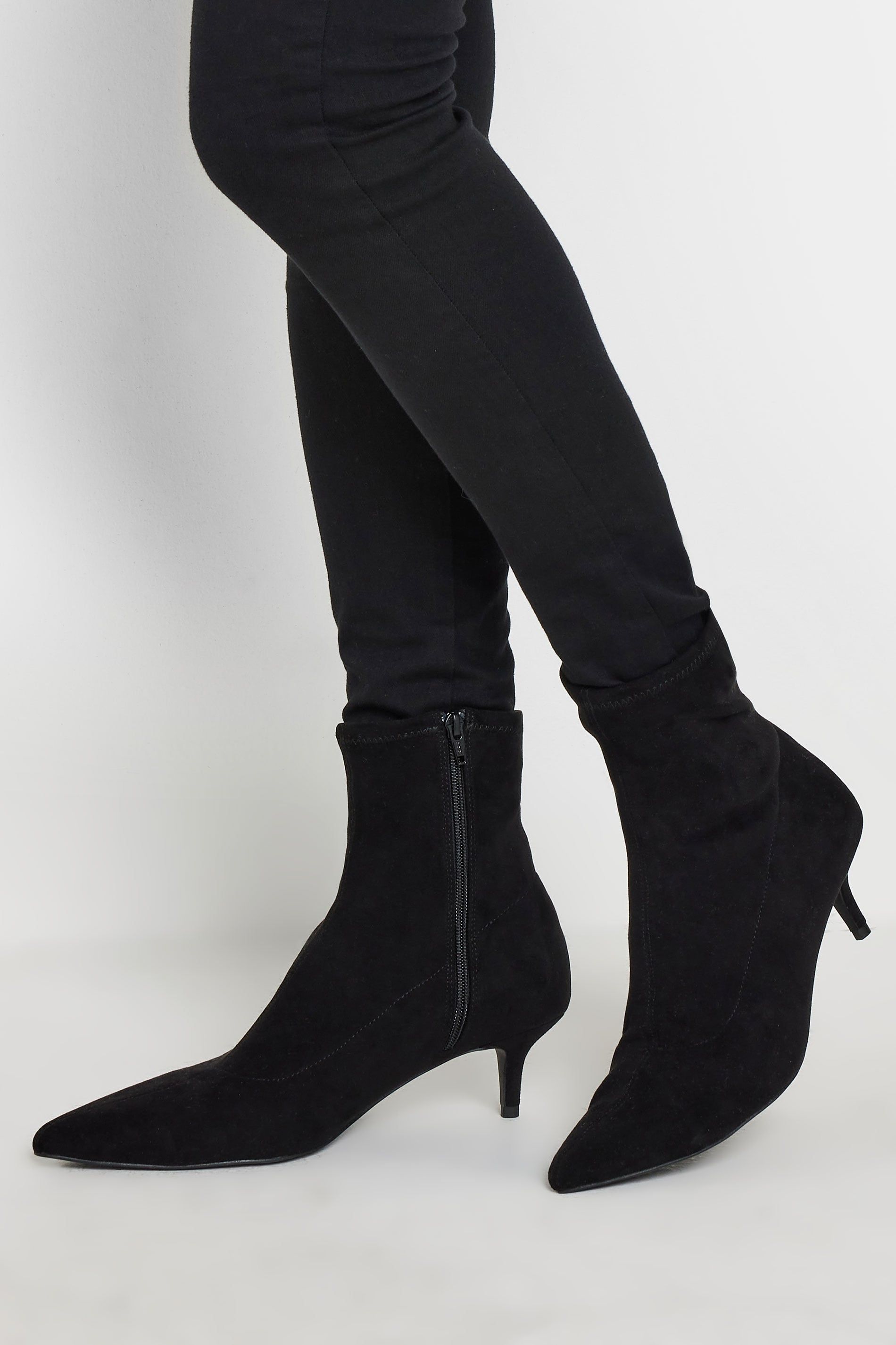 Long Tall Sally Faux Suede Kitten Heeled Boots
