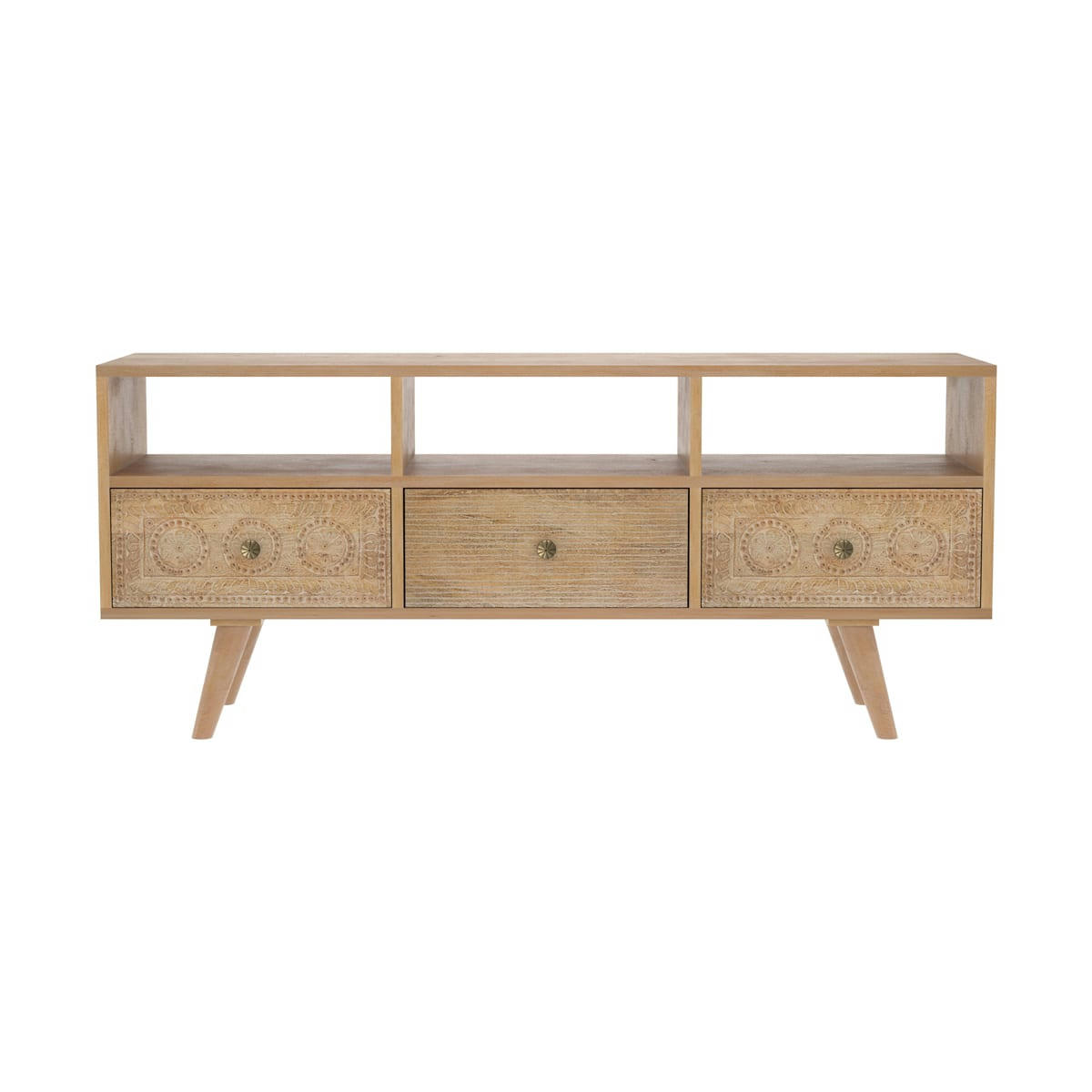 TIYA - Meuble TV en bois de manguier gravé 140 cm