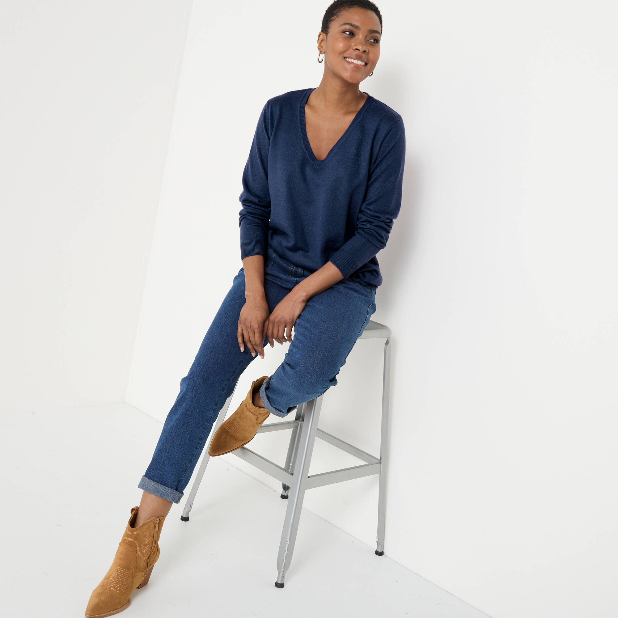 Pull col V, toucher doux