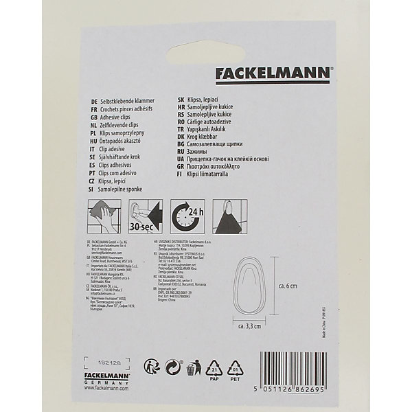 Lot de 2 crochets adhésifs à pince Fackelmann Tecno