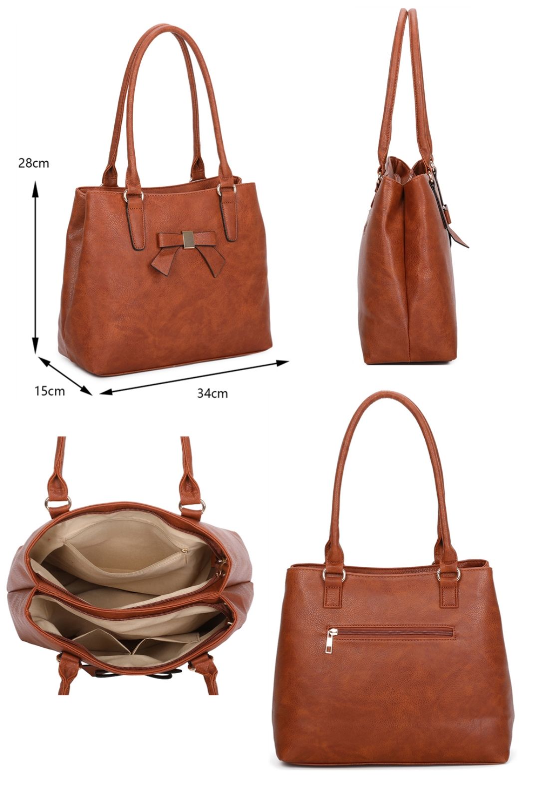 Fontanella Fashion Mayer Ribbon Dual Compartment PU Leather Shoulder Tote Bag