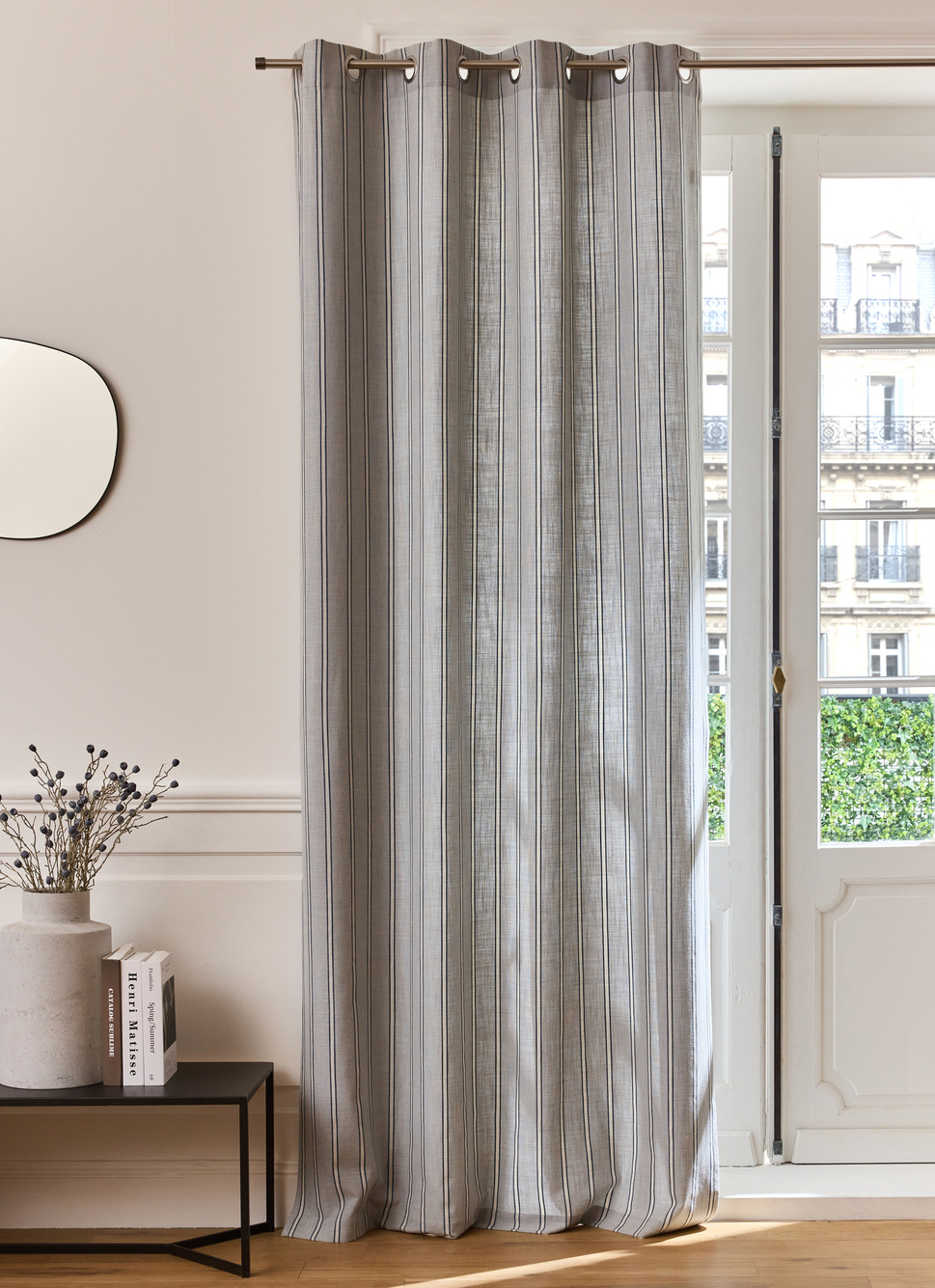 RIDEAU CLASSIQUE AVEC RAYURES CONTRASTÉES BLEU