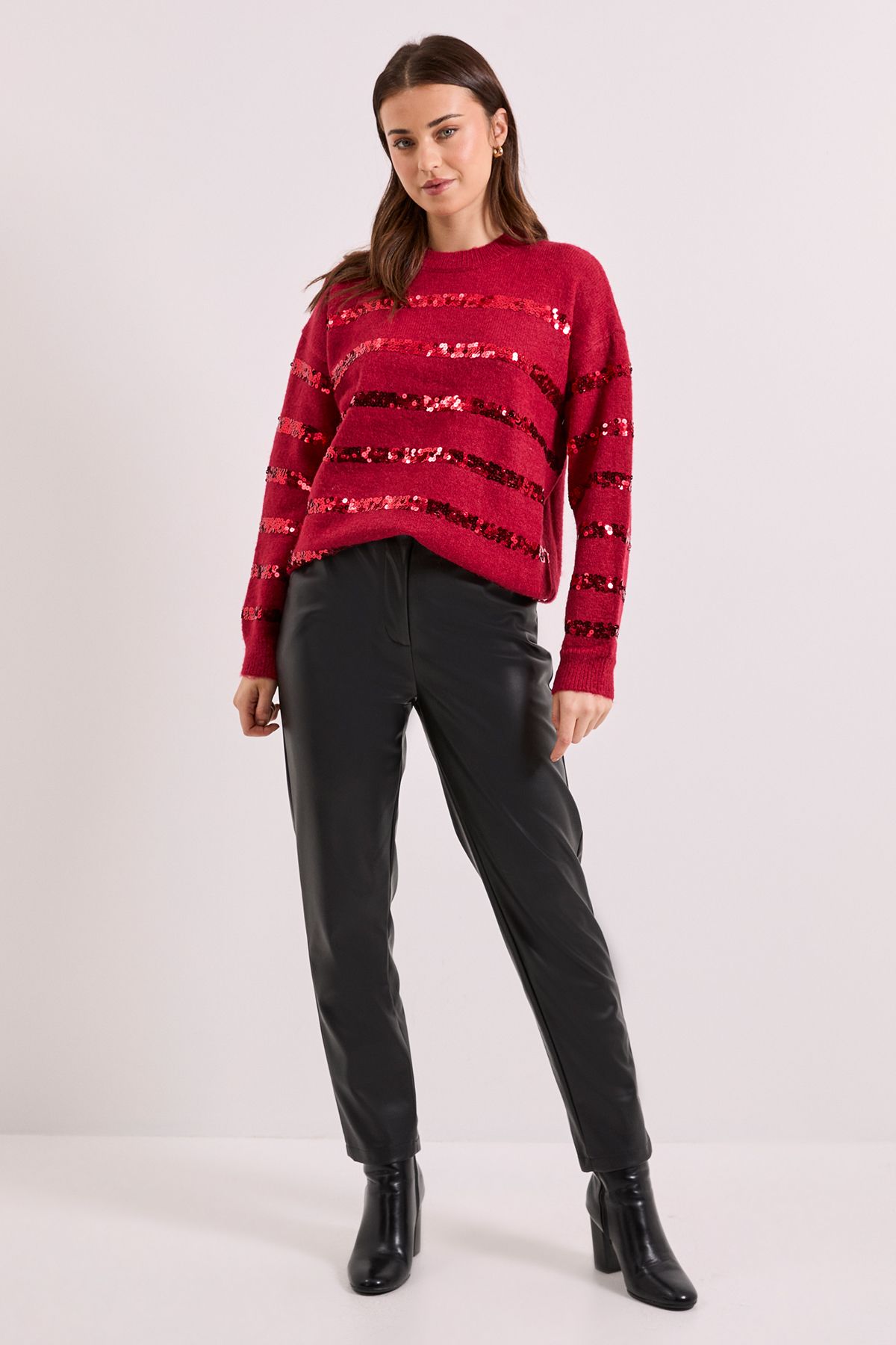 Dorothy Perkins Cranberry Sequin Stripe Jumper
