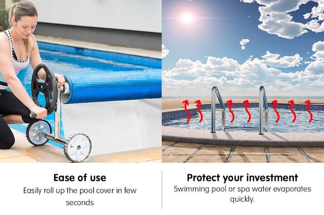 NNEDPE 400micron Swimming Pool Roller Cover Combo - Silver/Blue - 6.5m x 3m