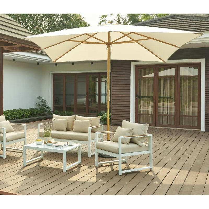 - Parasol droit en bambou contreplaqué et tissu beige clair