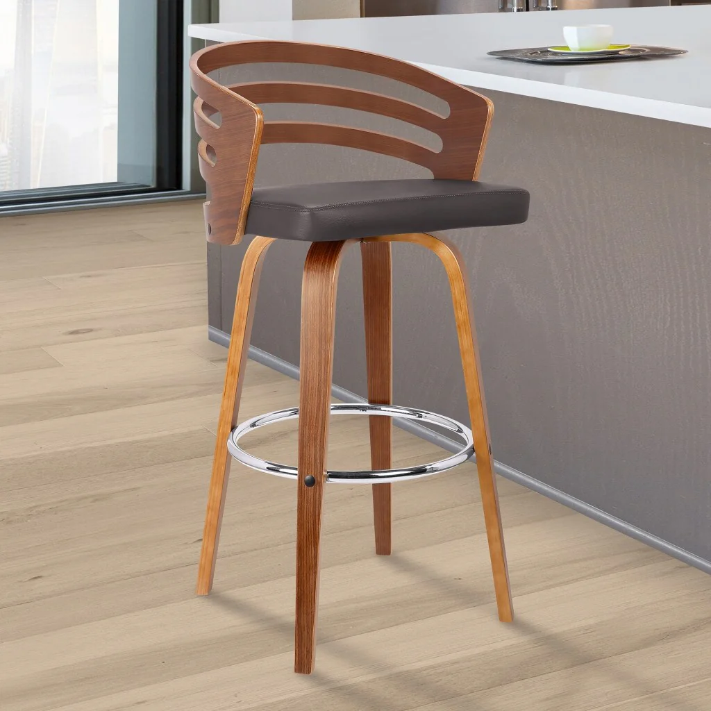 30 Brown Modern Faux Leather Swivel Bar Stool
