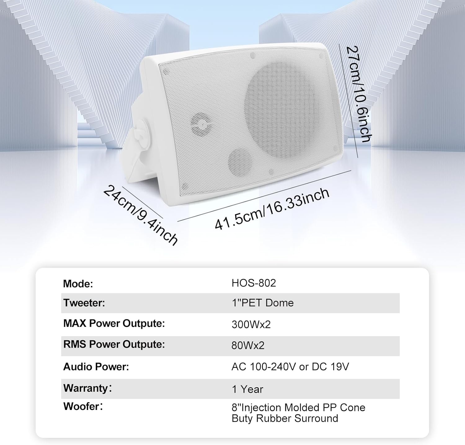 STUDIOFINIX 8-Inch 600W Passive Outdoor Speakers Wired, IP44-Rated Waterproof, All-Weather Speakers Ideal for Large Spaces (Commercial Areas, Spacious Backyards, Auditorium)