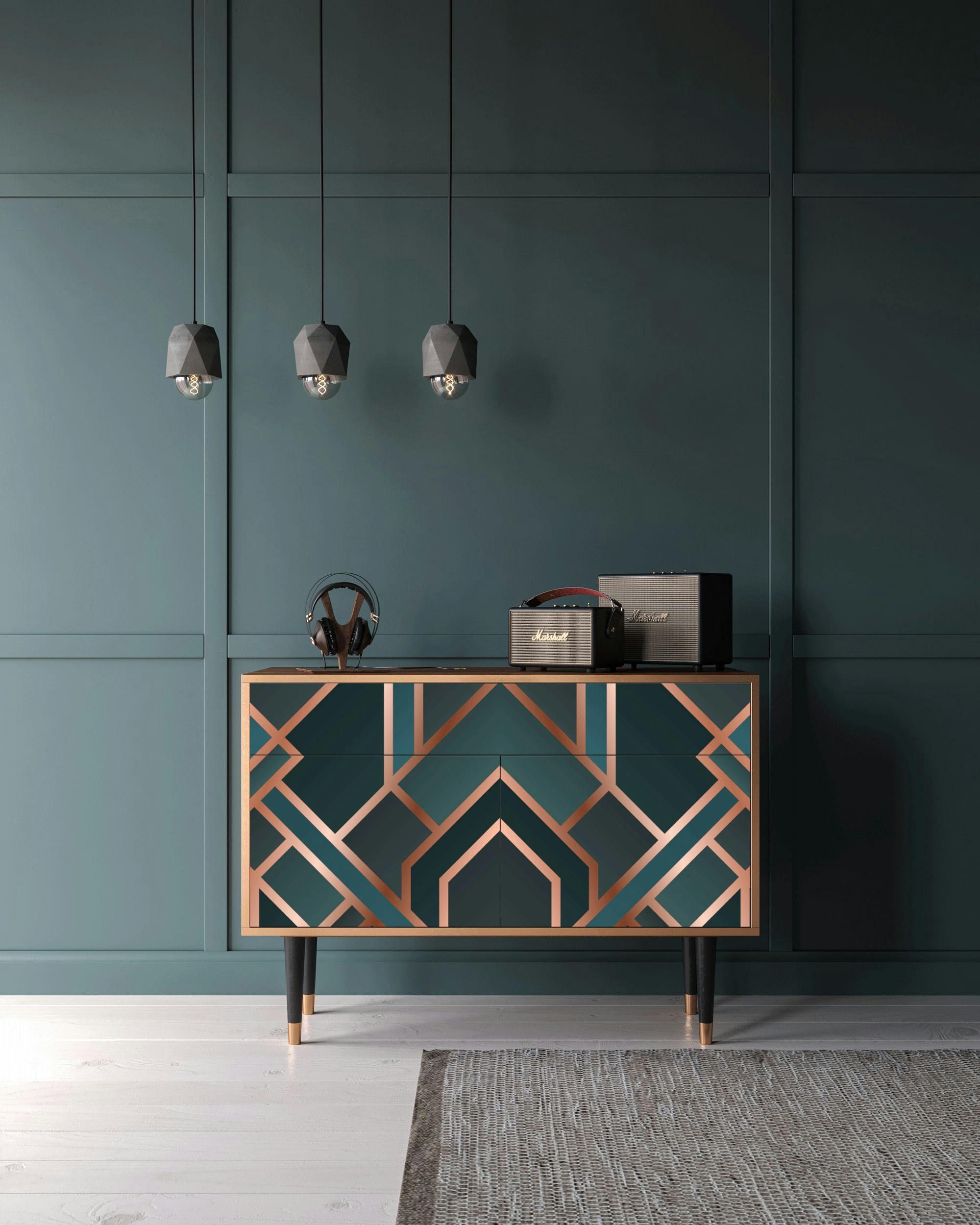 BRONZE CROSSROAD - Buffet  bleu-vert 2 tiroirs et 2 portes L 115 cm
