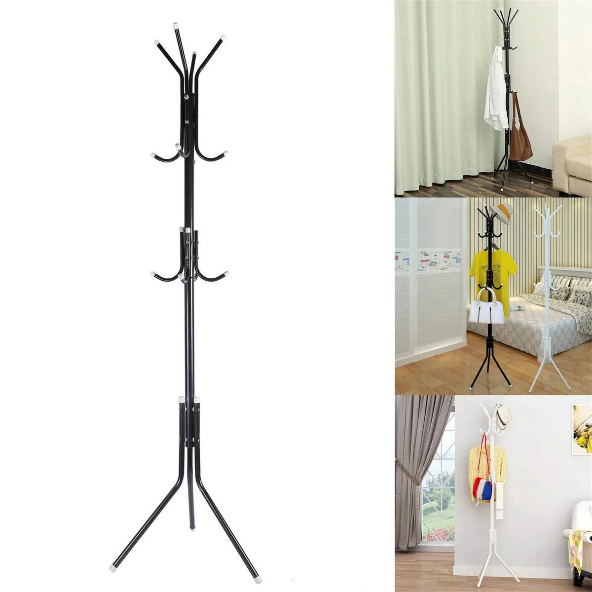 Metal Coat Hat Rack 12 Hooks, 5.7FT Display Hall Tree Hanger, Black