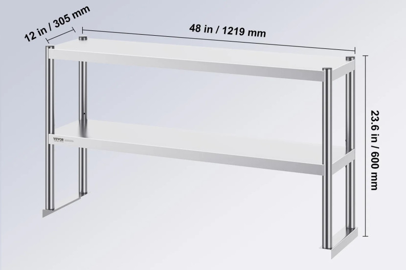 Półka nadblatowa stal nierdzewna podwójna 30,5x122 cm regulowana