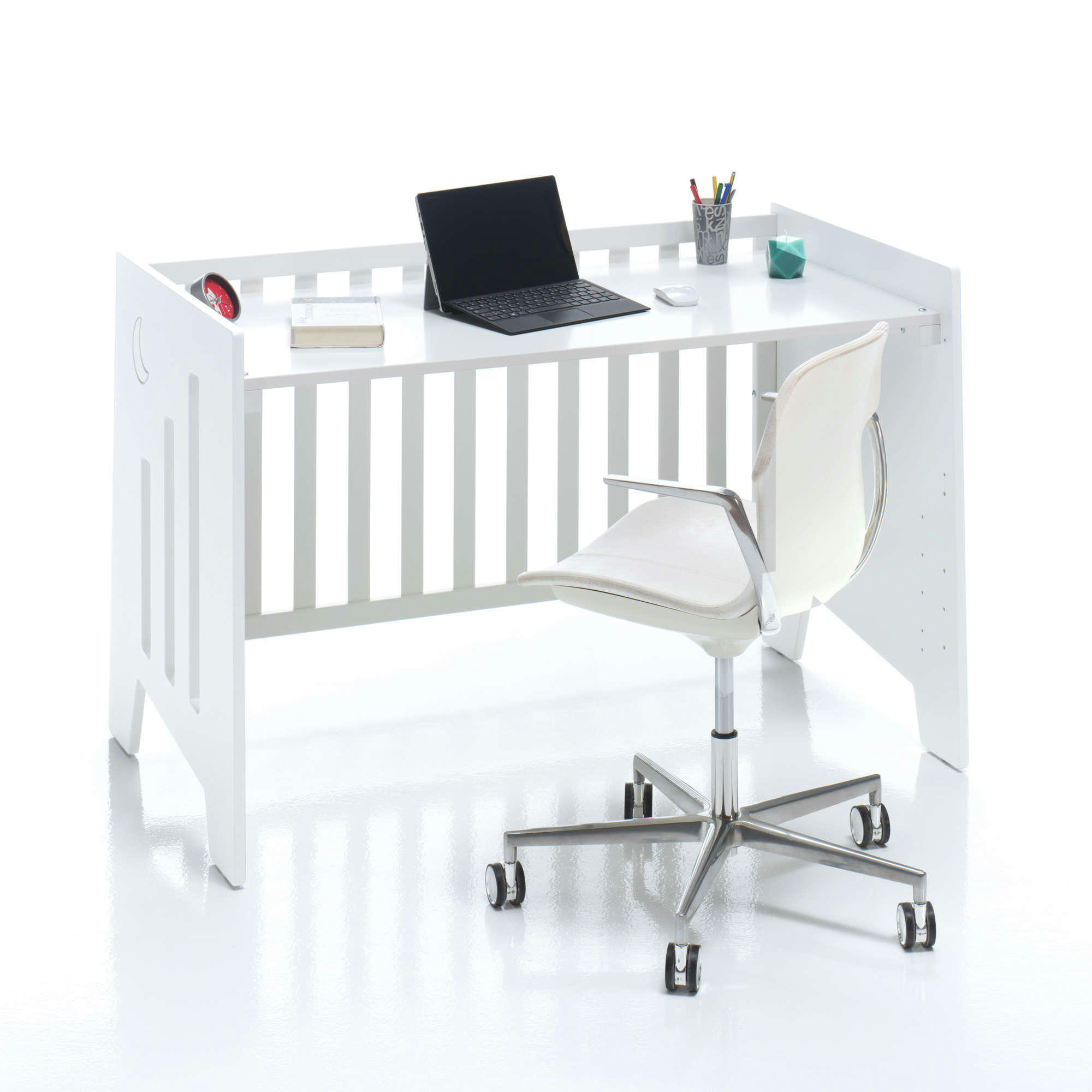 OMNI - Lit bébé - bureau (2en1) 60x120 cm en blanc