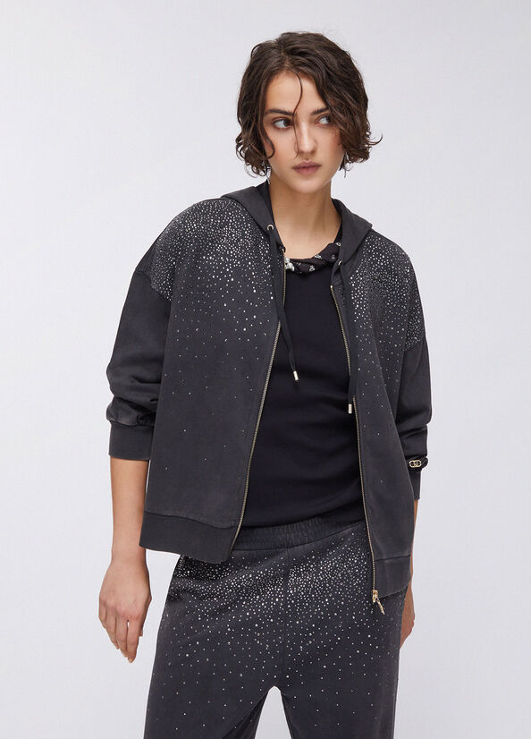Felpa con cappuccio e strass