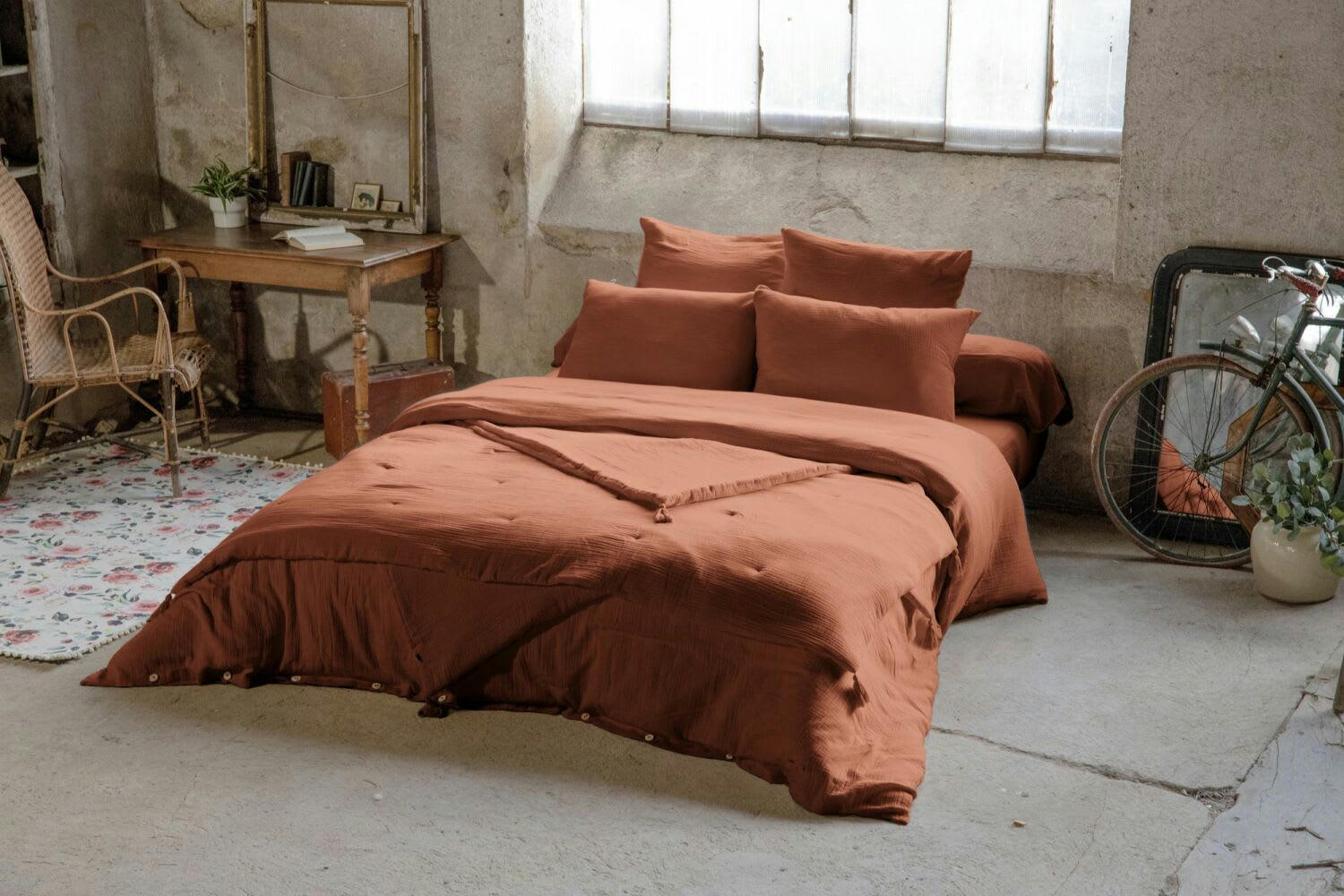 ORANGE - Taie d'oreiller gaze de coton rouge 60x60 cm