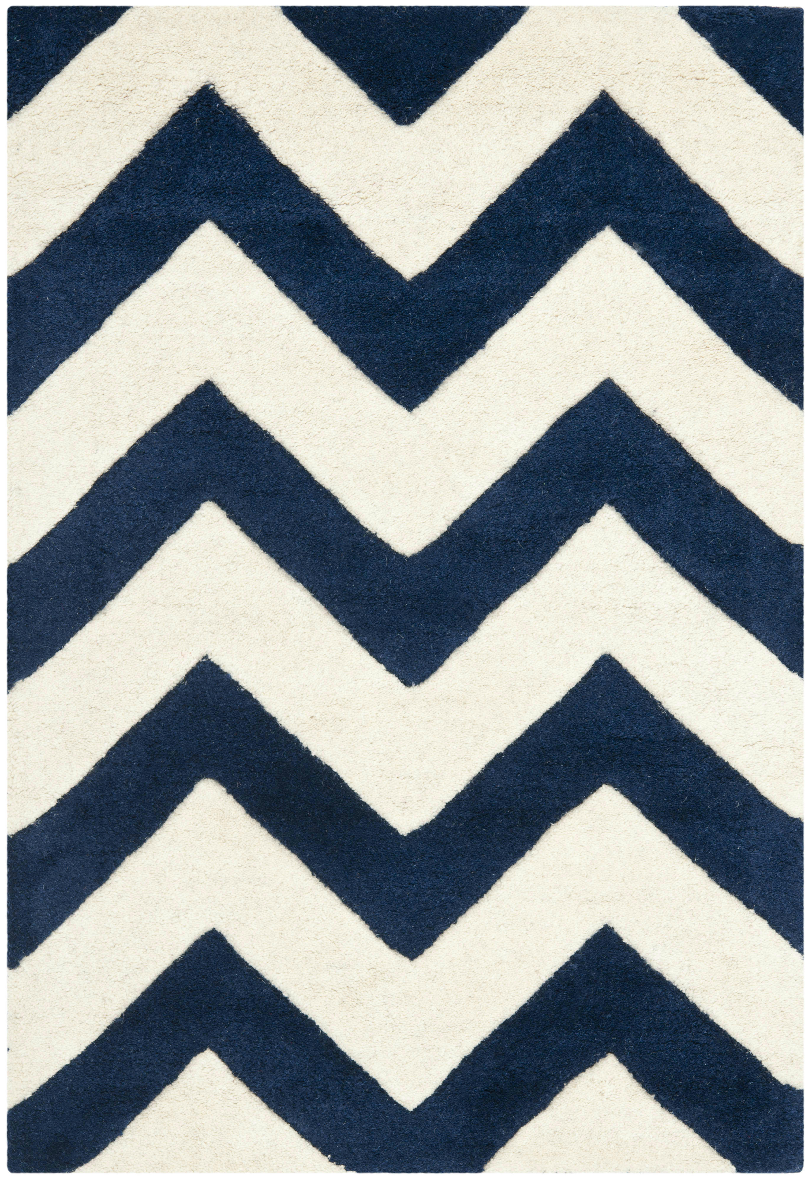 CHATHAM - Tapis de salon interieur en bleu fonce & ivoire, 91 x 152 cm