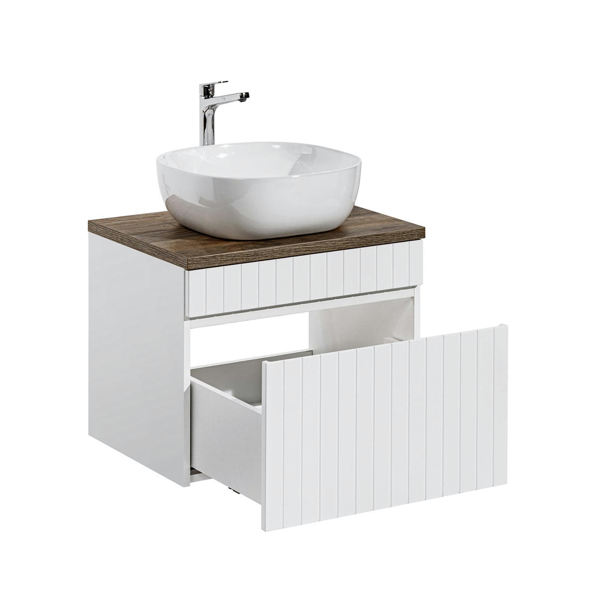 - Meuble simple vasque 60cm blanc et naturel