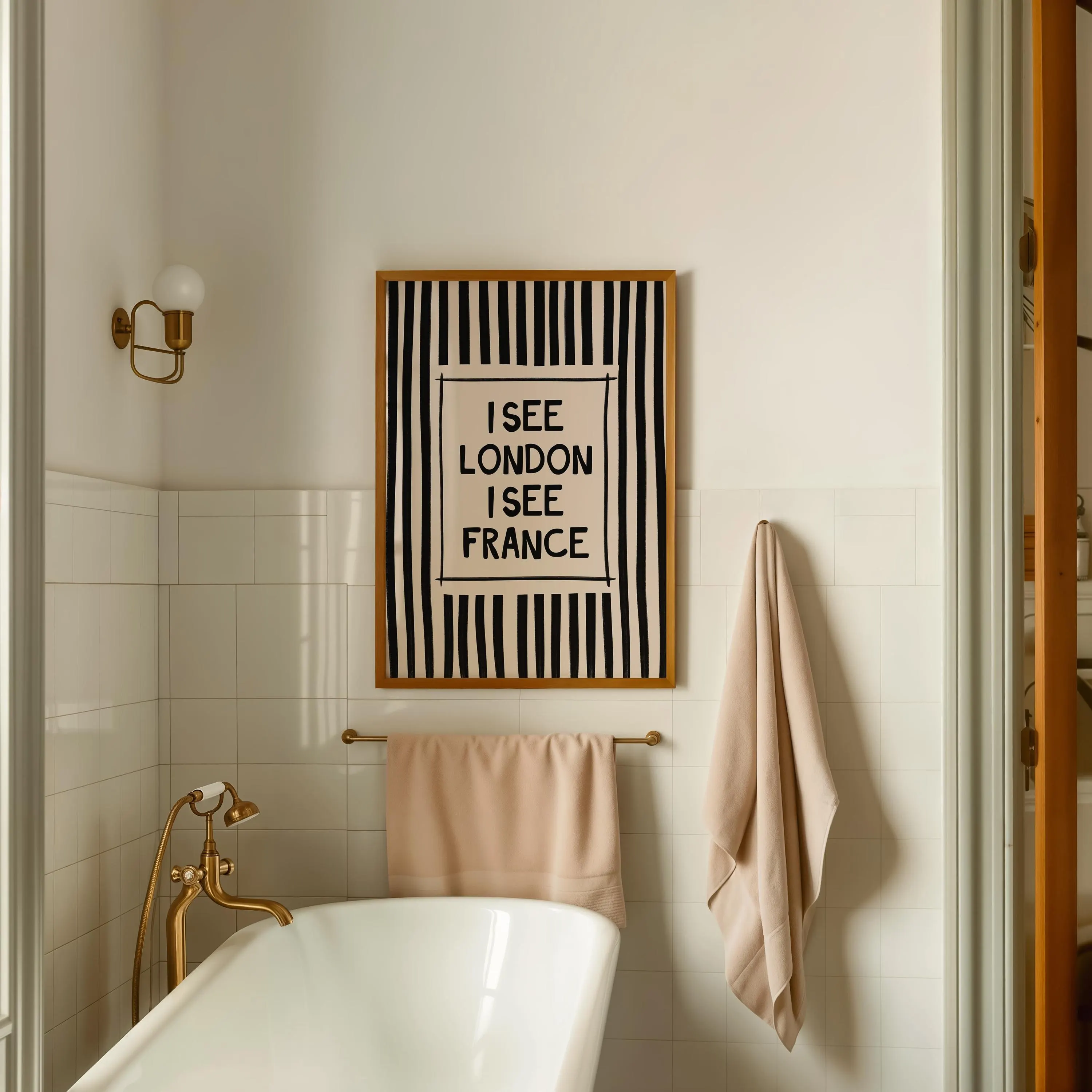 I See London France Print: Black Striped Funny Bathroom Poster, Trendy Home Decor