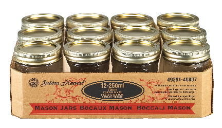 Golden Harvest Regular Mouth Glass Mason Jars with Snap Lids, 250 ml, 12 Count