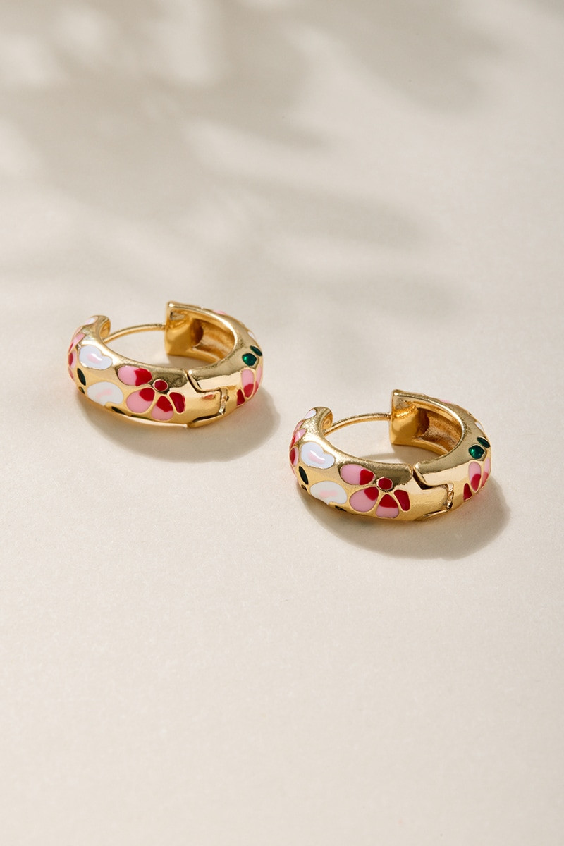 Lana Floral Enamel Huggie Hoop Earrings