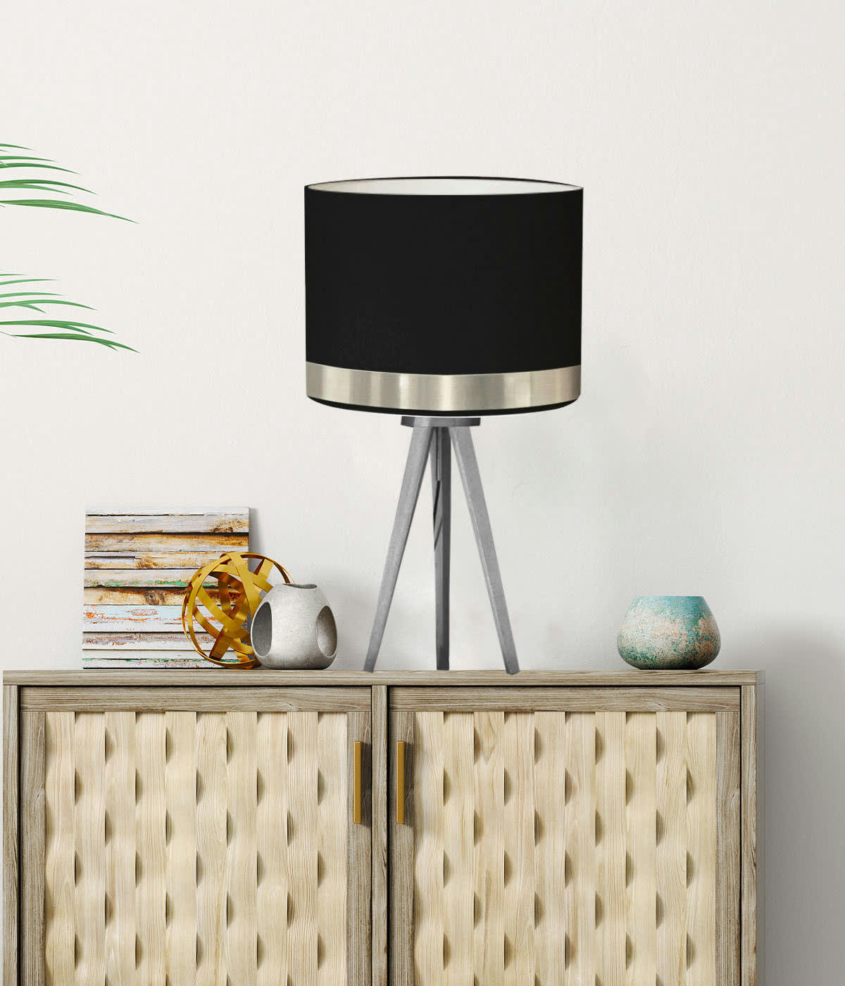 JONC - Abat-jour pour chevet rond noir jonc Alu D: 25 x H: 20