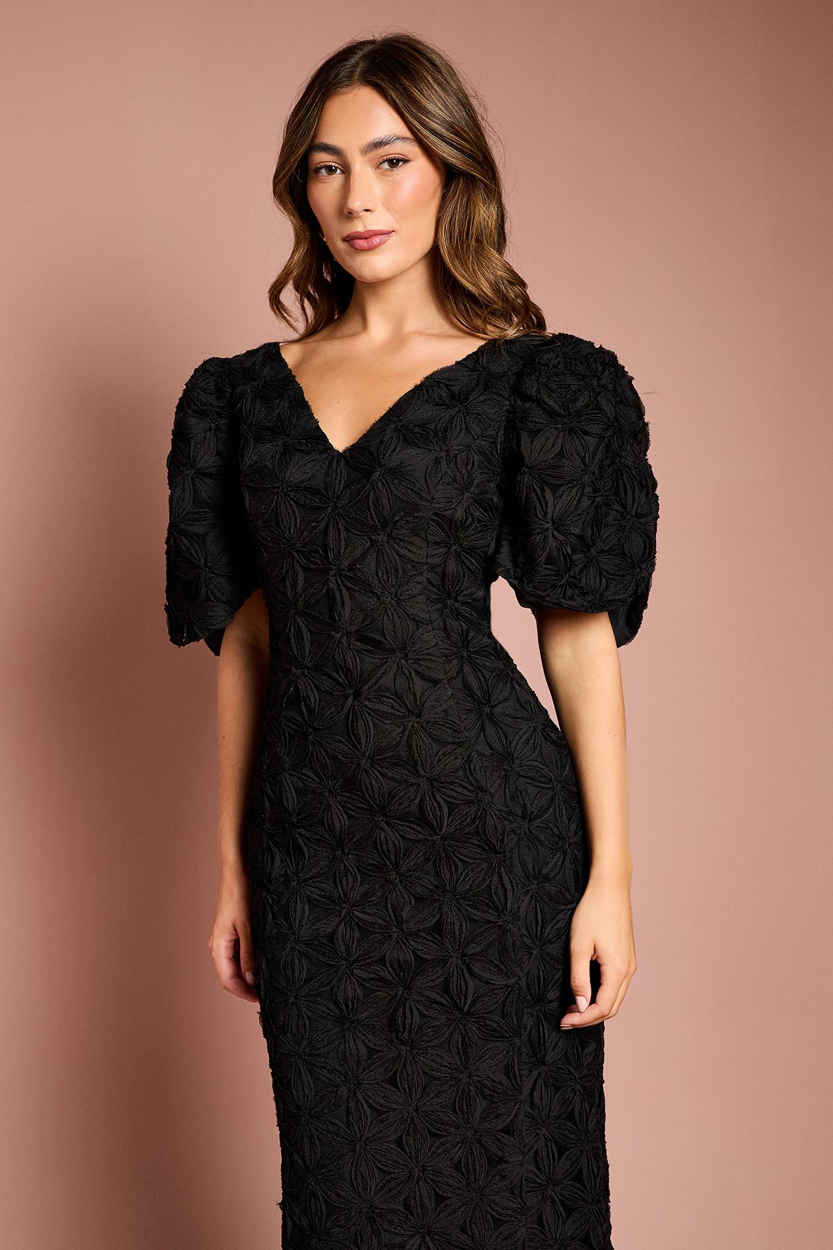 Coast Floral Pleated Sleeve Pencil Dress