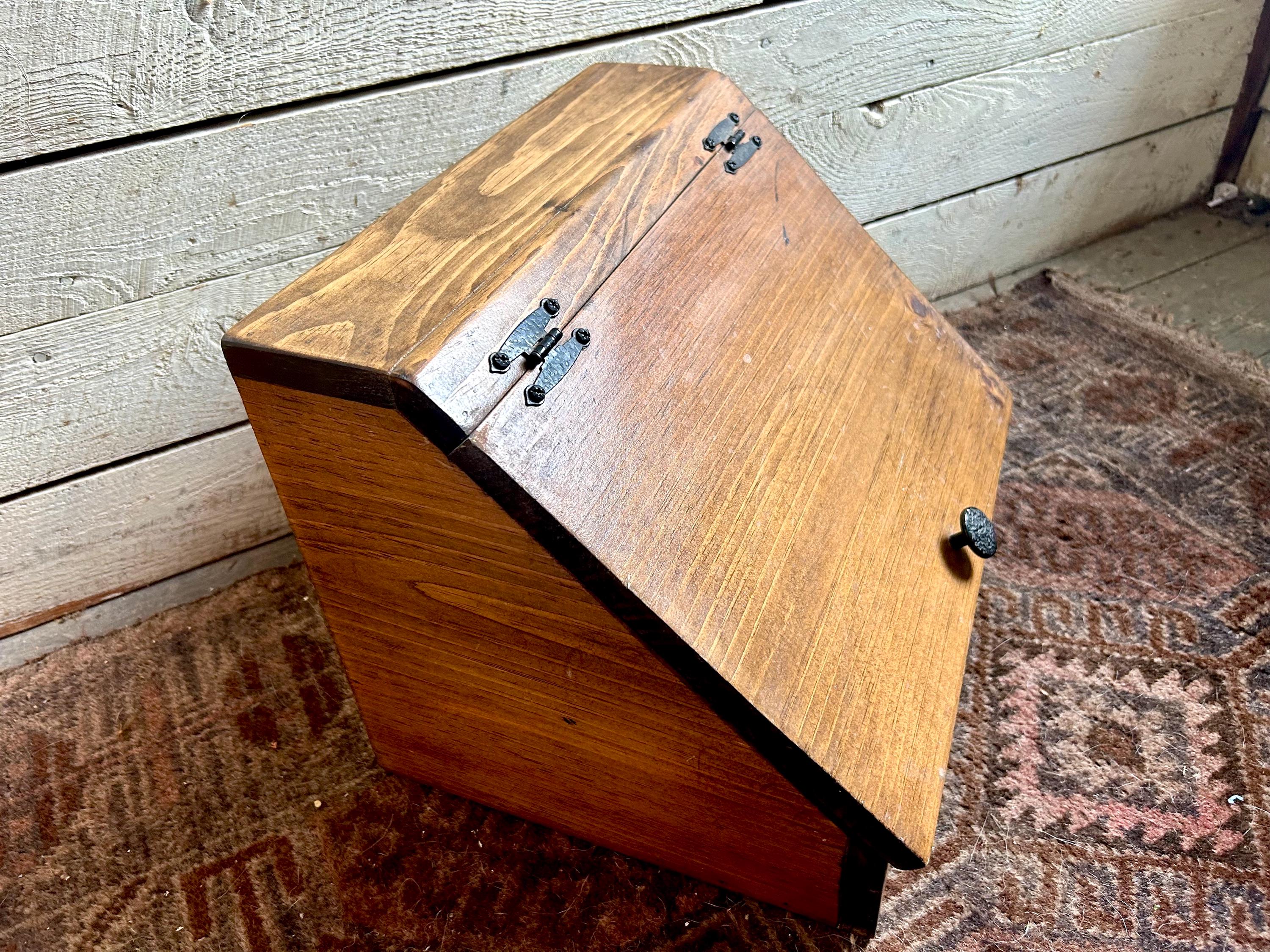 Antique Farmhouse wood bread box kitchen decor storage box hinged lid rustic primitive decor