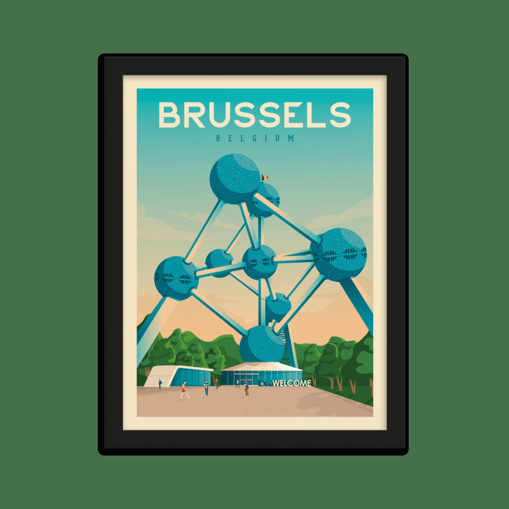 - Affiche Bruxelles Belgique + Cadre Bois noir 21x29,7 cm