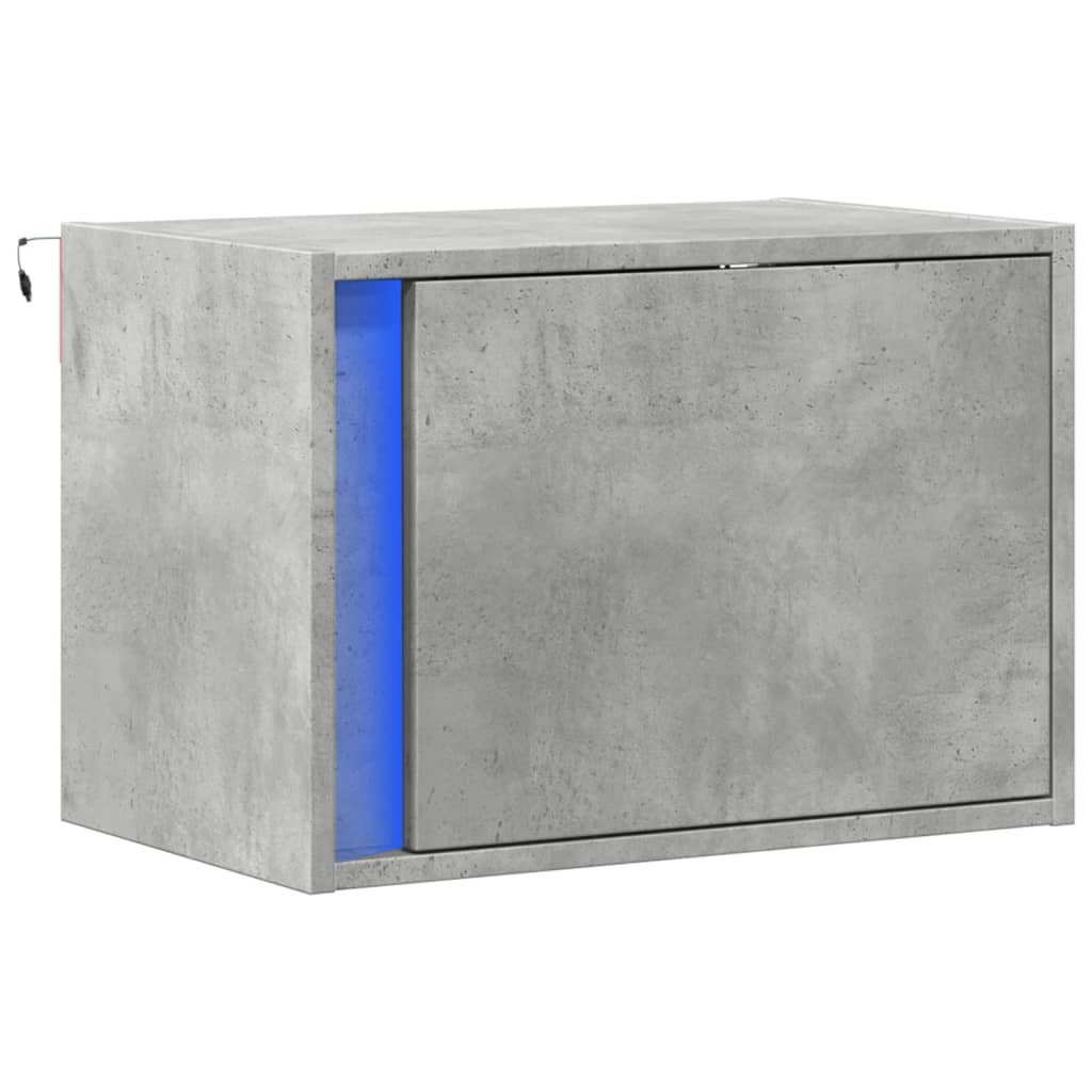 Szafka Nocna Stolik Szara z Szufladą Wisząca z LED Do Sypialni 50x31x35 cm