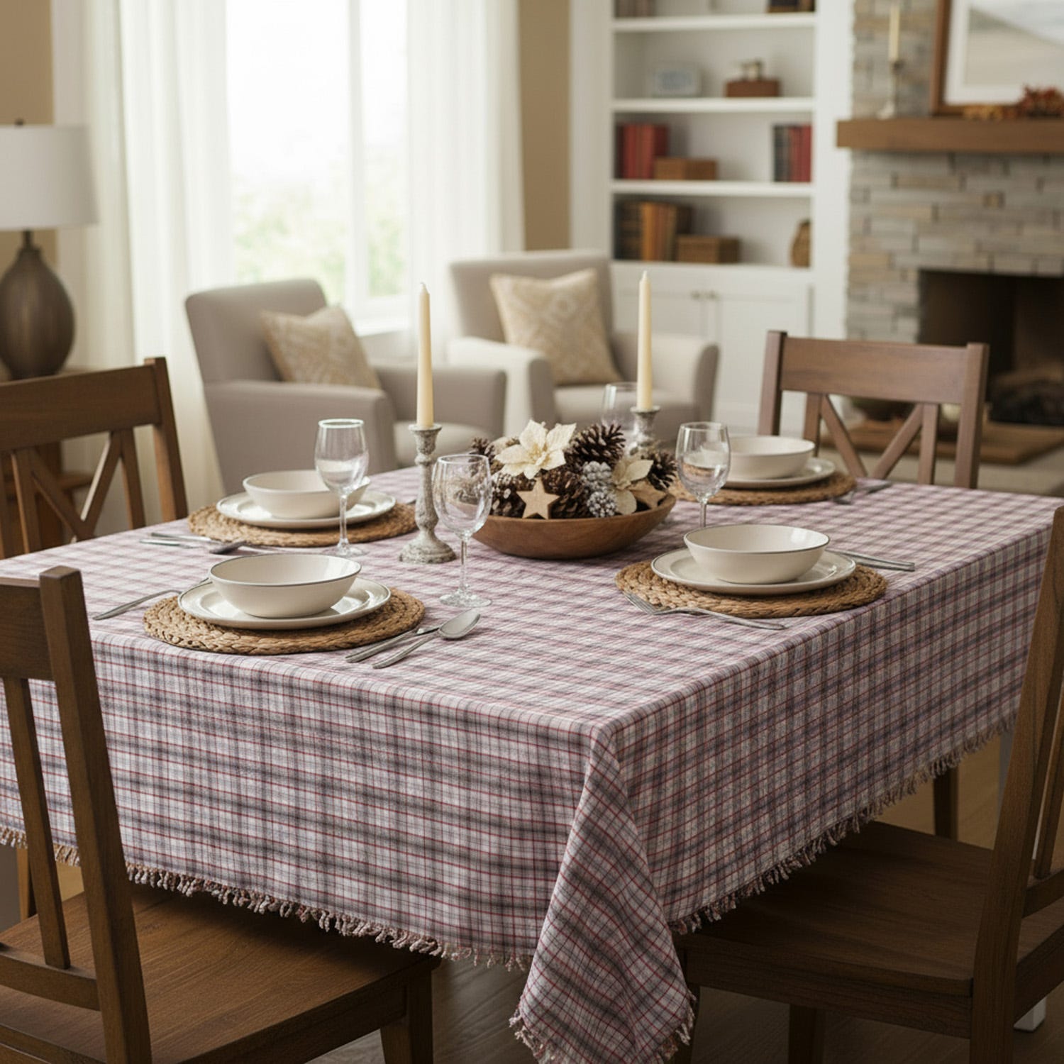 Tovaglia in cotone Tartan grigia