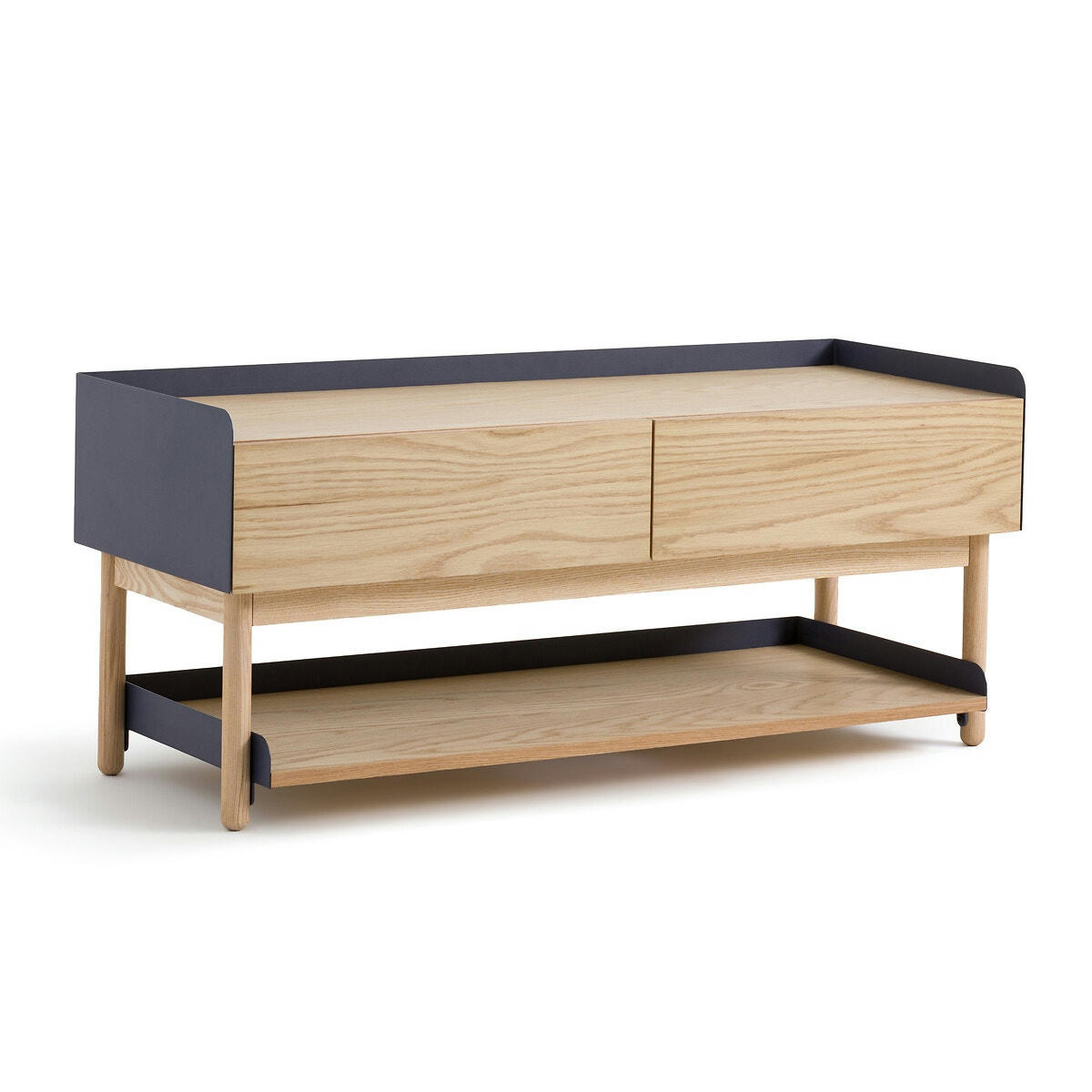 Banc de rangement plaqué chêne et métal acier Meti