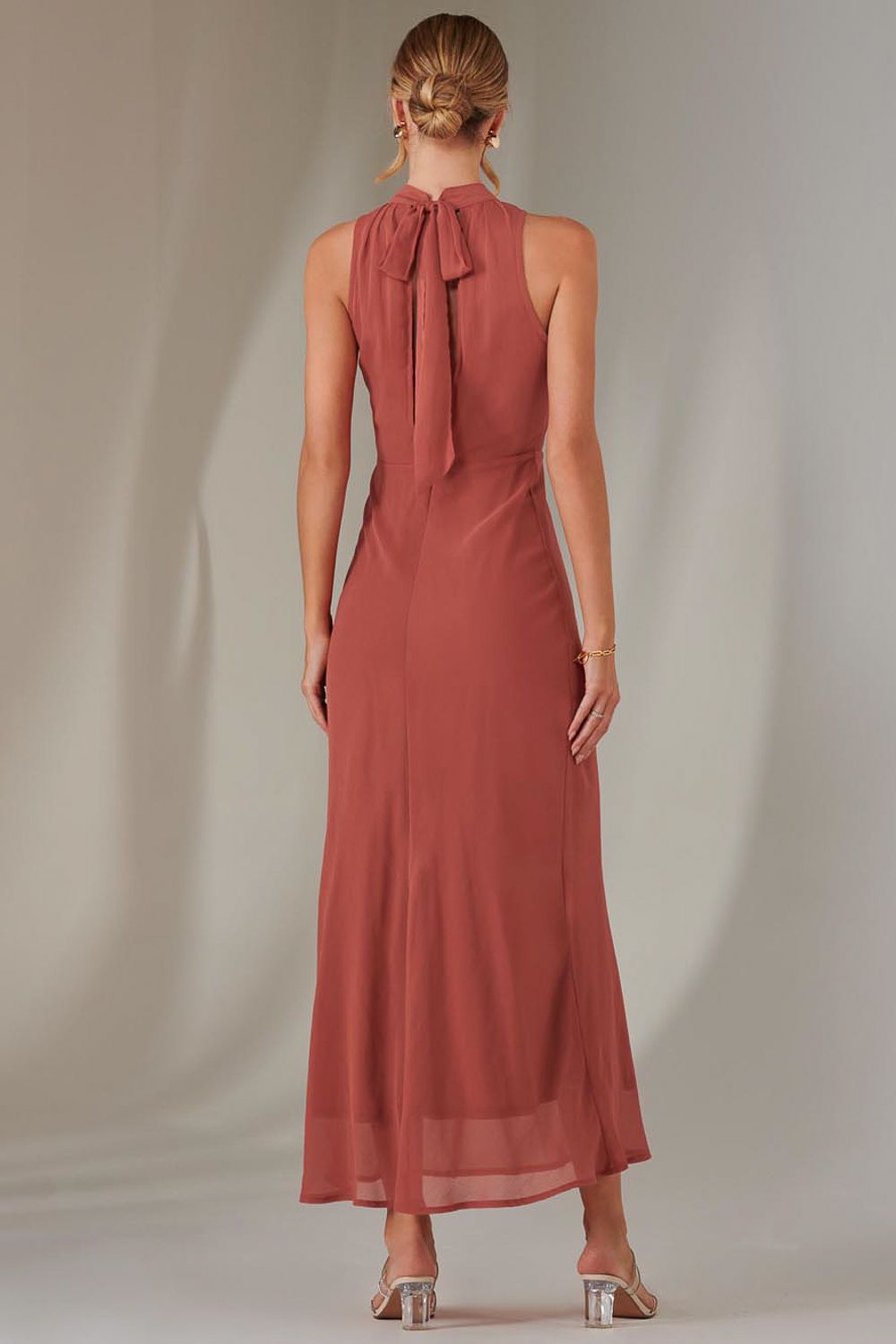 Jolie Moi Halter Neck Open Back Chiffon Maxi Dress